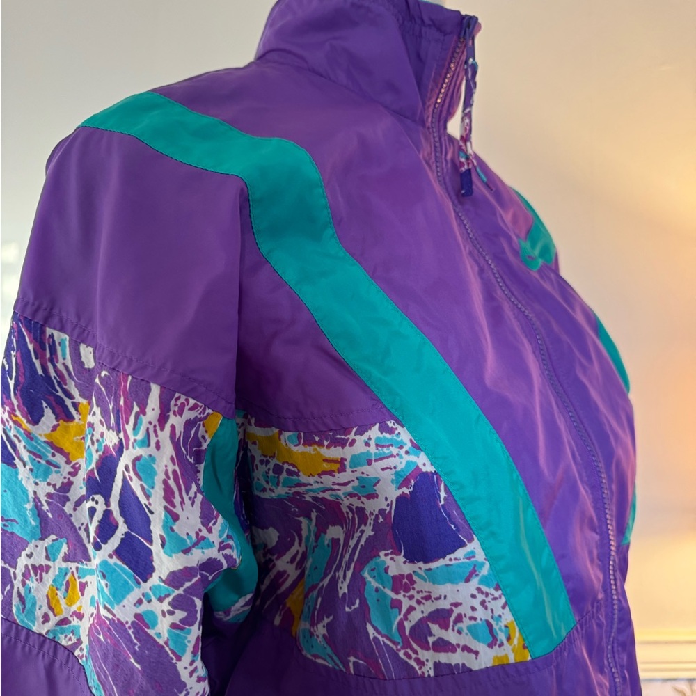 Vintage Nike Women's Purple and Teal Track Jacket. Medium